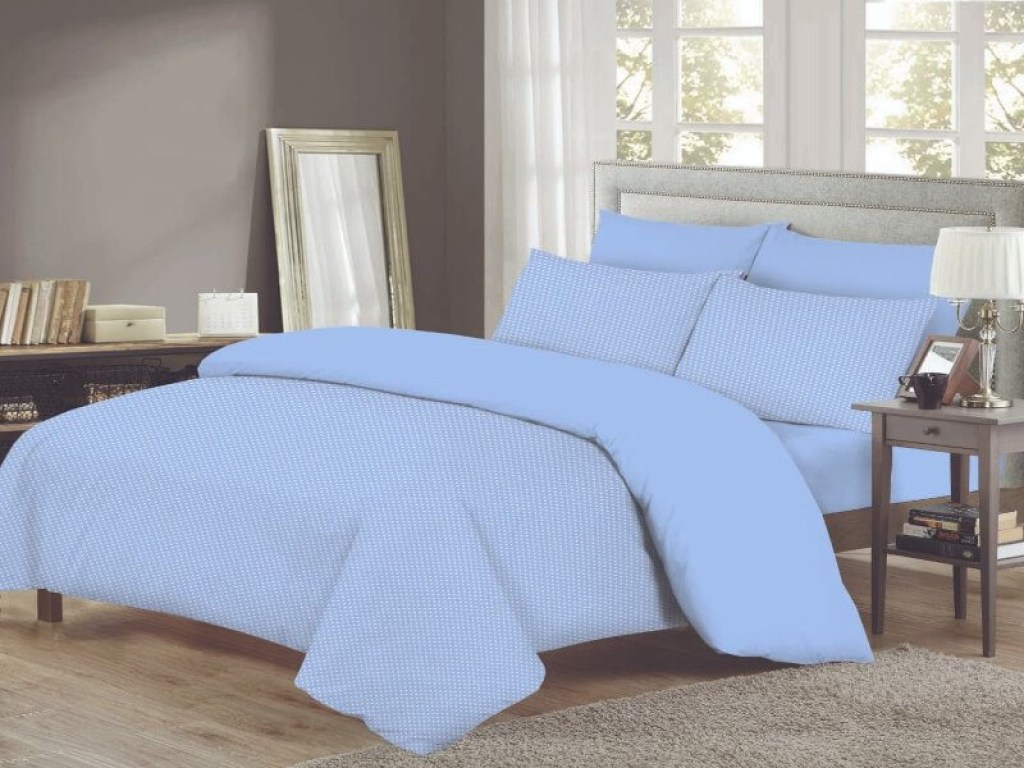 Σετ Σεντόνια Με Λάστιχο Βαμβακερά Σιέλ Πουά Γαρύφαλλο | Γαρύφαλλο - Λευκά Είδη